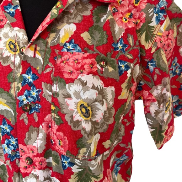 Vintage LizWear Petite red Hawaiian button down shirt short sleeve SP cotton - Picture 5 of 13